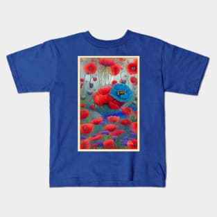 Pretty field of poppies colorful red and blue poppy flowers Kids T-Shirt